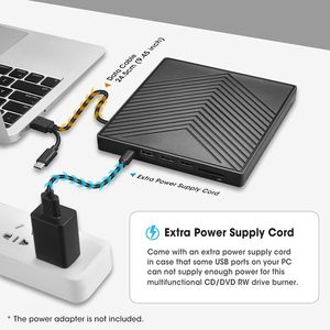 带sd卡读卡器和USB端口的外部光盘 +/-RW驱动器，用于笔记本电脑的USB 3.0 USB-C光盘驱动器刻录机