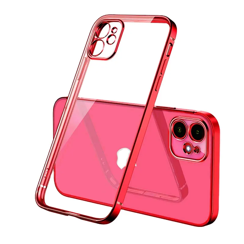 Luxe Snoep Transparant Telefoonhoesje Voor Iphone 15 14pro Max 13pro Zachte Siliconen Rechte Rand Plating Schokbestendige Hoesjes Hoesje 14