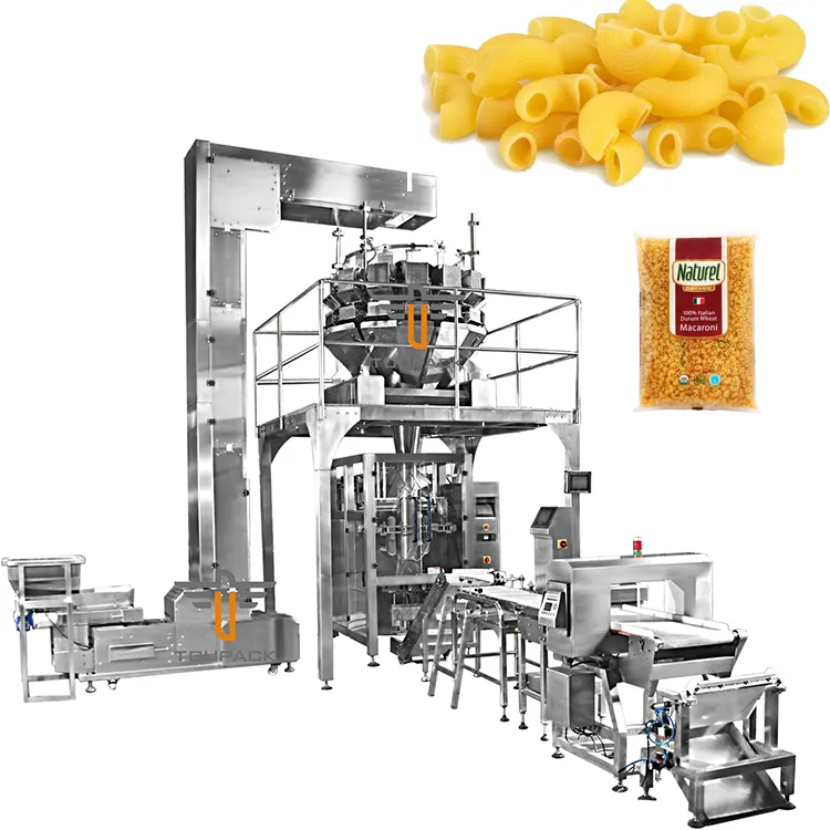 Máquina de embalagem vertical automática completa, máquina de enchimento de bolsas, máquina de embalagem multihead para macarrão Fusilli Raw