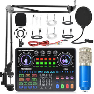 USB <strong>Audio</strong> Interface DJ Mixer Sound Card for PC Live Streaming &amp; Karaoke Recording Noise Cancelling Mic for Studio - Product Image 5