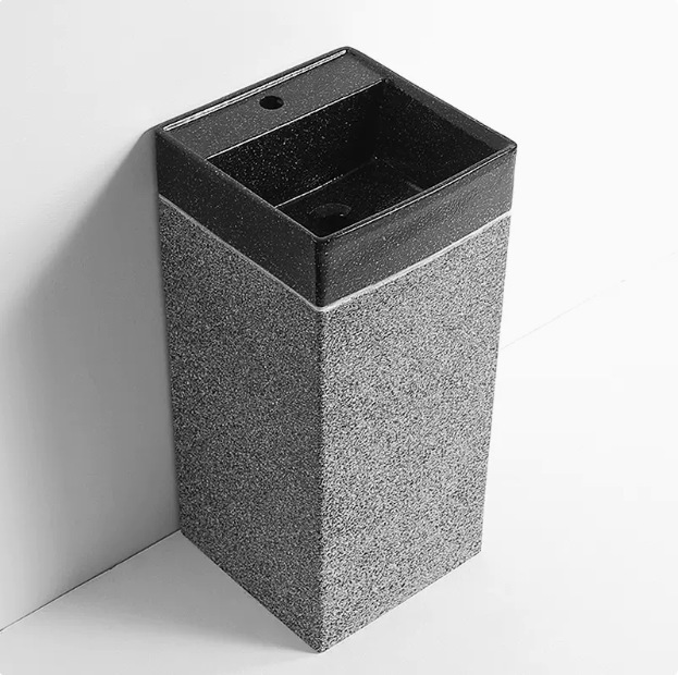 Lavabo de una sola columna de obsidiana negra línea 6107