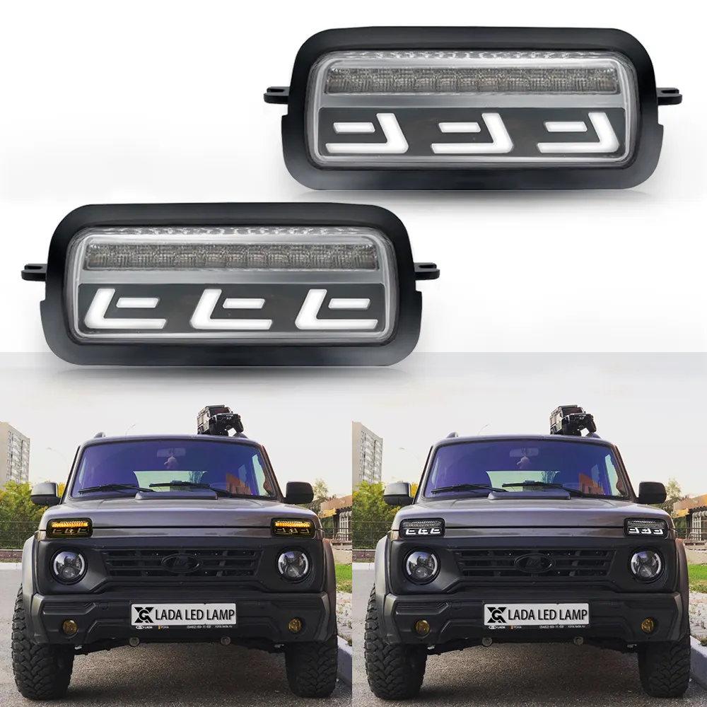 Lampu LED DRL Lada Niva 4X4 1995, Aksesori Pelindung Lampu Penyetelan Styling Mobil Fungsi Sinyal Belok