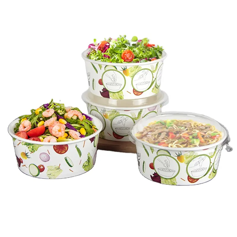 Salad Bowls Kraft Paper Grande Capacidade Design Personalizado Impressão 1300ml Brown Craft Paper Food Disposable Single Wall Paper Cup