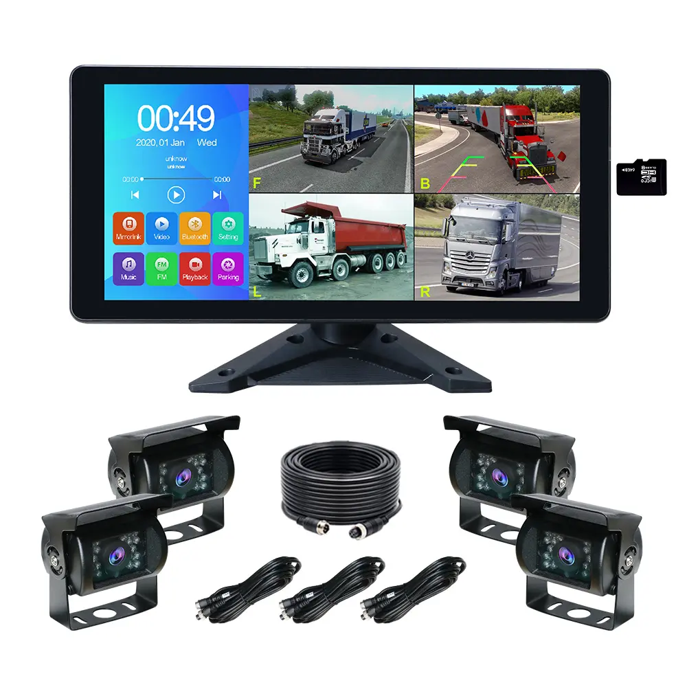 Truck Dashboard Dash Cam 10.36 Inch 4CH 1080p Car DVR Truck Security Camaraderie Dash Cam System Rear Camera for the Bus