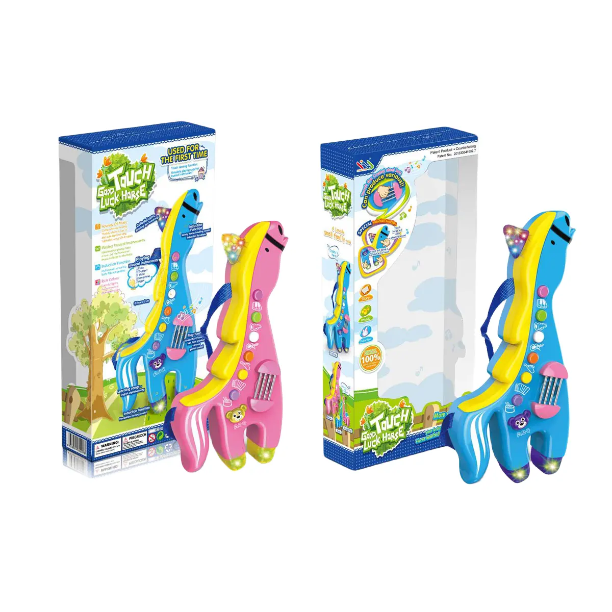 Jinming Kunststoff-Musikinstrument-Spielzeug Cartoon Pferdform-Gitarre Elektrotouch-Gitarrenspielzeug für Kinder