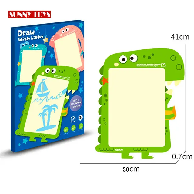 A3 animal writing boards with pen, portable erasable fluorescent drawing board for kids in dark