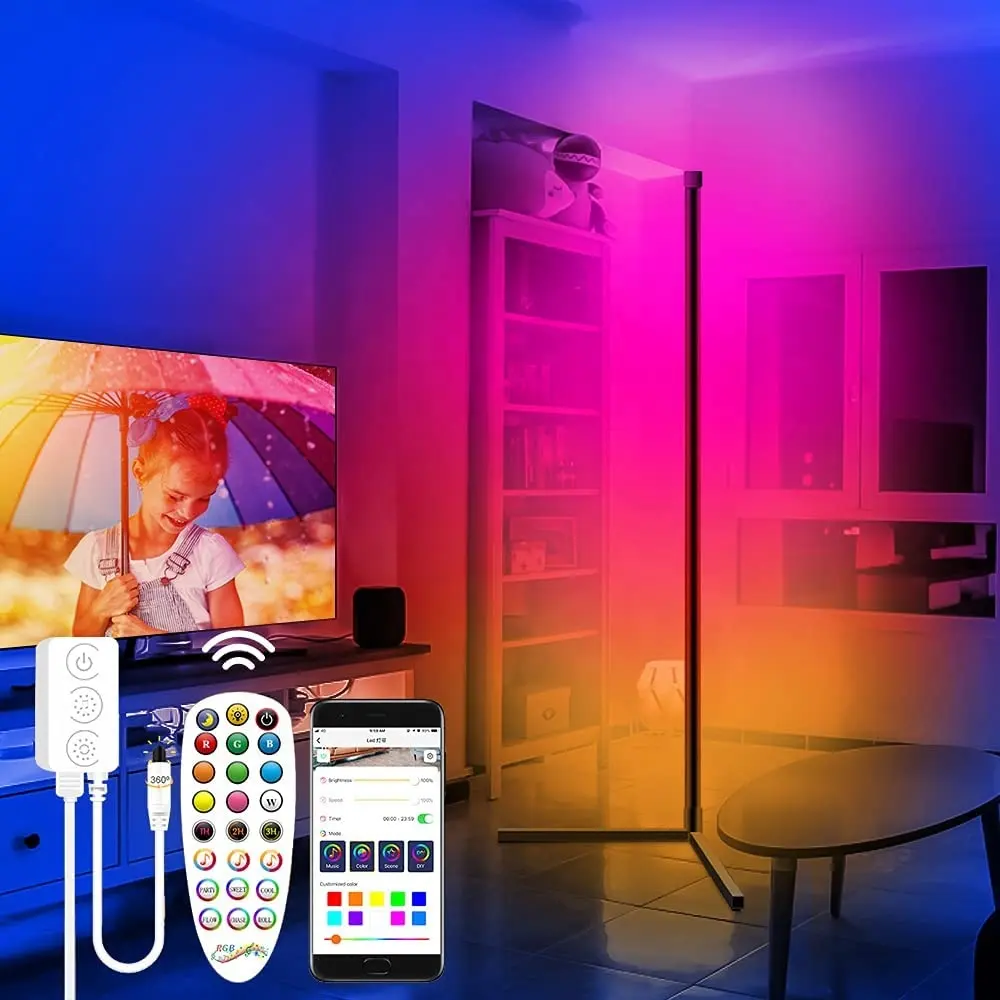 Lâmpada de canto LED de mudança de cor para chão, papel, alumínio, Ce 220V, Luces RGB, LED moderno marrom 80 70, Smart Led 40000 substituível