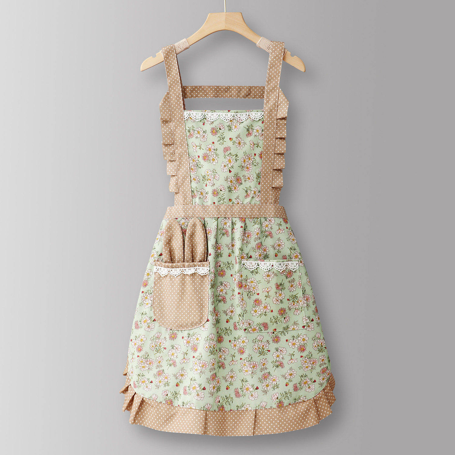 Orejas de conejo estilo Princesa Verde, algodón con diseño floral de crisantemo.