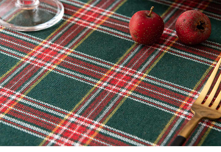 Taplak meja Tartan persegi panjang kotak-kotak Natal taplak meja tahan noda dapat dicuci hijau kerbau kotak-kotak hijau Natal