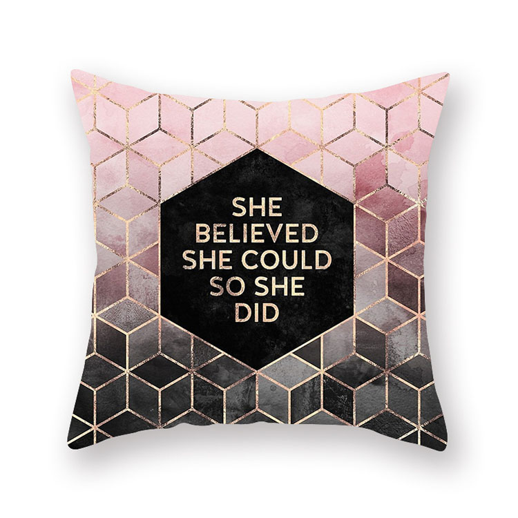 ins Nordic style rose gold pink peach skin velvet cushion cover geometric patchwork velvet cushion cover sofa seat cushion cover