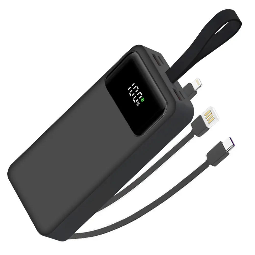 Producto más vendido en Ali Baba Cable incorporado 3 en 1 30000mAh Bancos de energía para exteriores y estación de energía Banco de energía personalizado 22,5 W