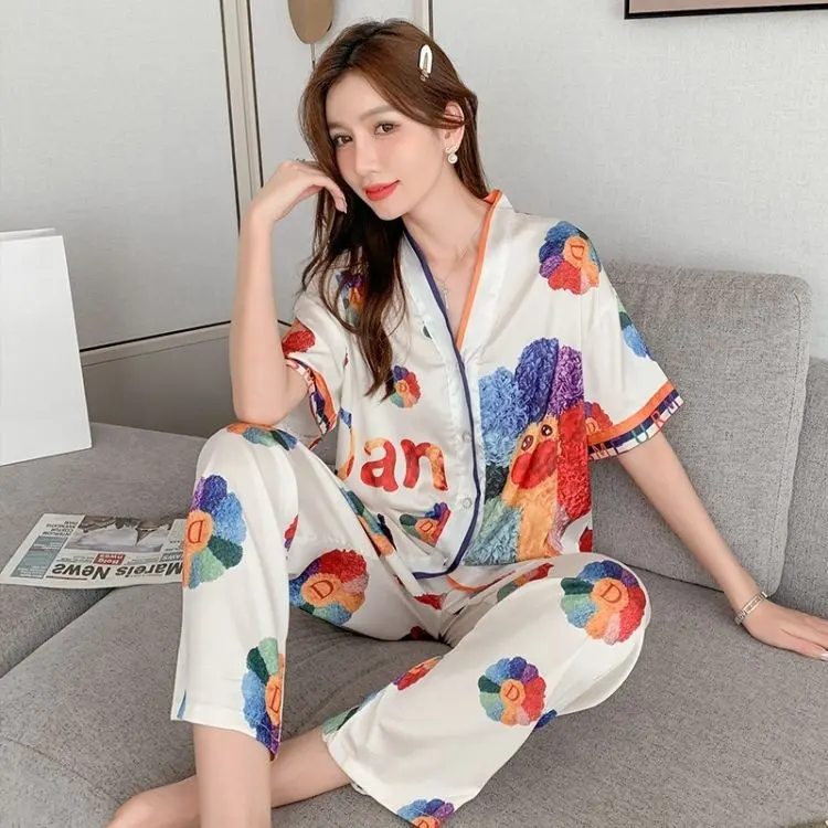 Amazon hot selling US Size Women's pajamas 2-piece set women's silk pajamas