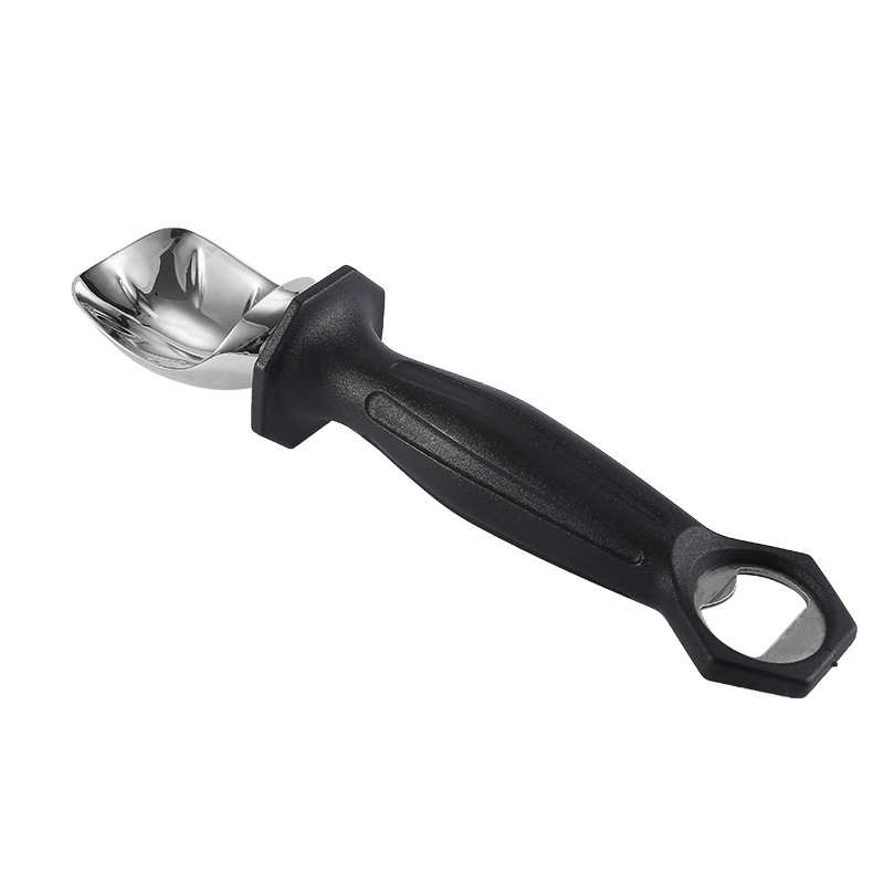 Black ice cream spoon with bottle opener