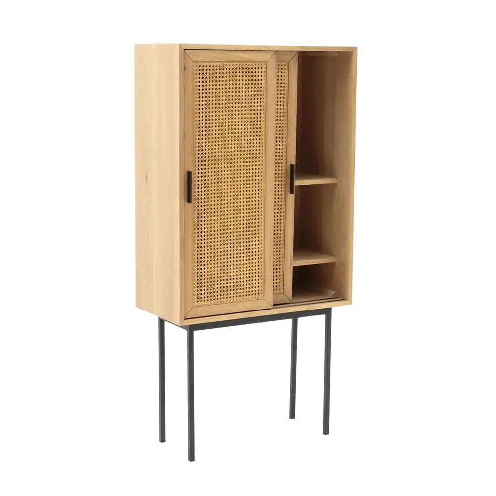 NBHY Muebles de madera Aparador de ratán y roble de 2 puertas Gabinete de almacenamiento de patas altas Cómoda Armario de ropa