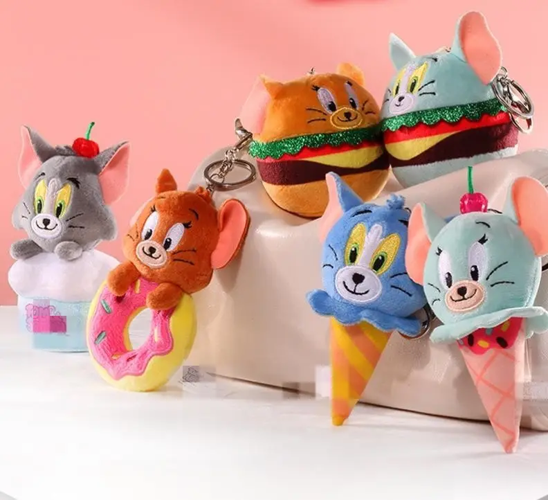 Série de sobremesas Tom Cat e Jerry Mouse, pingente de boneco de pelúcia de desenho animado, donut e sorvete, decoração de cone de boneco de pelúcia, desenho criativo