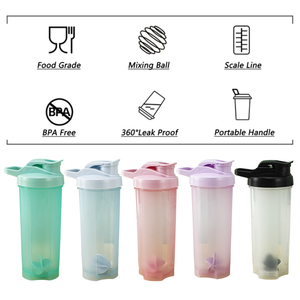 Bán buôn Chất lượng cao biểu tượng tùy chỉnh 500ml 700ml BPA free <span class=keywords><strong>Shaker</strong></span> chai với mixer bóng cho thể thao phòng tập thể dục - Product Image 2