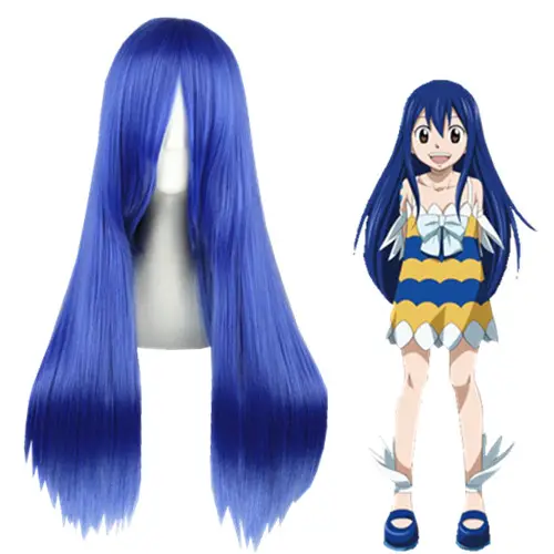Alta qualità 70cm lungo rettilineo blu coda di fata Wendy Marvell parrucca Cosplay sintetico Anime holloewen parrucca dei capelli del partito