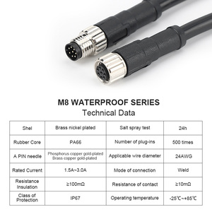 Công nghiệp M8 hàng không cắm 3/4/5/6/8 pin không thấm nước che chắn overmolded thẳng/góc cạnh nam nữ Pur/PVC kết nối - Product Image 2