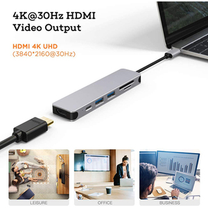 High Quality 6 In1 Multiport <strong>USB</strong> <strong>C</strong> Hub to HDMI-Compatible <strong>Adapter</strong> <strong>Type</strong> <strong>C</strong> to <strong>USB</strong> 3.0 SD TF Card Reader <strong>Adapter</strong> for Laptop - Product Image 3