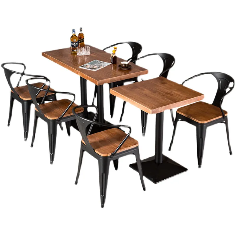 Customizable Wrought Iron Leather Restaurant Furniture Industrial style Durable dining Tables and Chairs Made from Iron