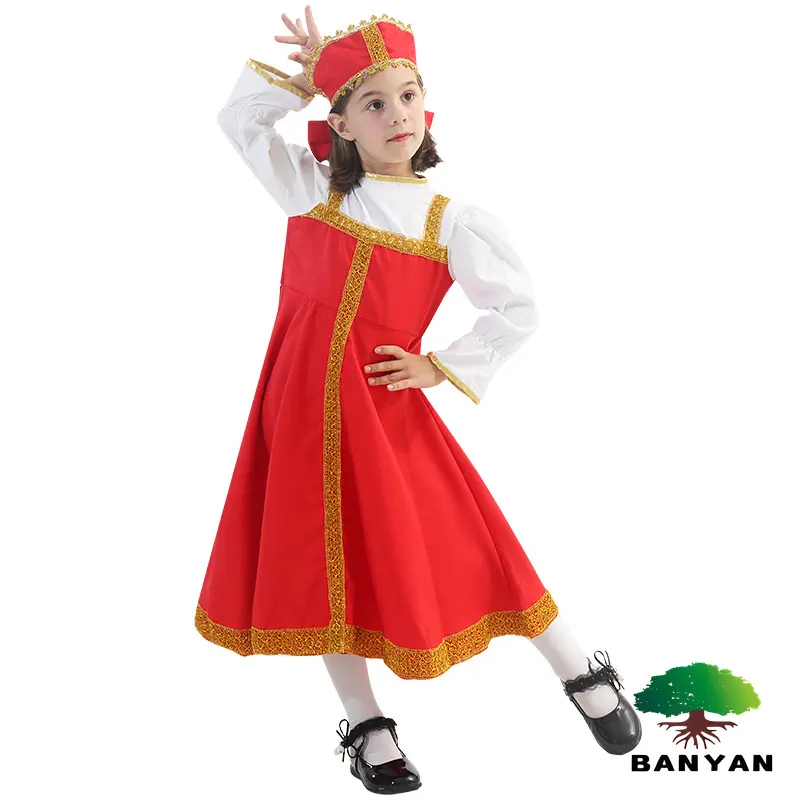 रूसी पारंपरिक पोशाक लड़कियों अंतर्राष्ट्रीय बाल दिवस पार्टी प्रदर्शन कार्निवल बच्चों के कपड़े