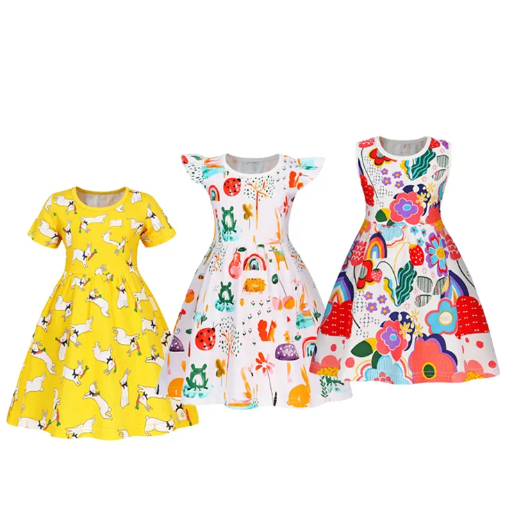 卸売赤ちゃんの女の子のドレスの服カラフルな花柄の夏の王女の眠っているドレス幼児の子供の花のカジュアルな女の子のドレス