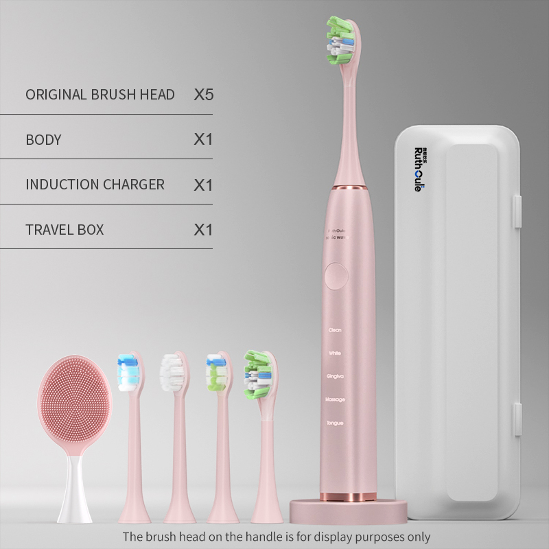 Pink+5 Brush Heads + Wireless Charger + Travel Case