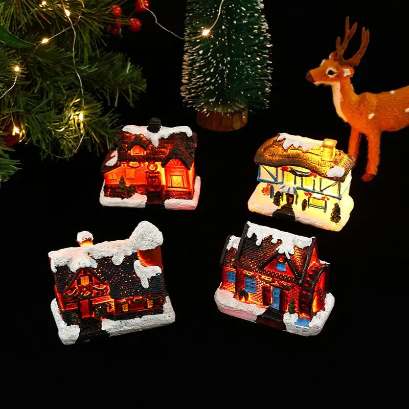 Decorações De Natal Novas Resina Pequena Casa Micro Paisagem Natal Criativo Iluminação Pequena Casa para Presentes De Natal