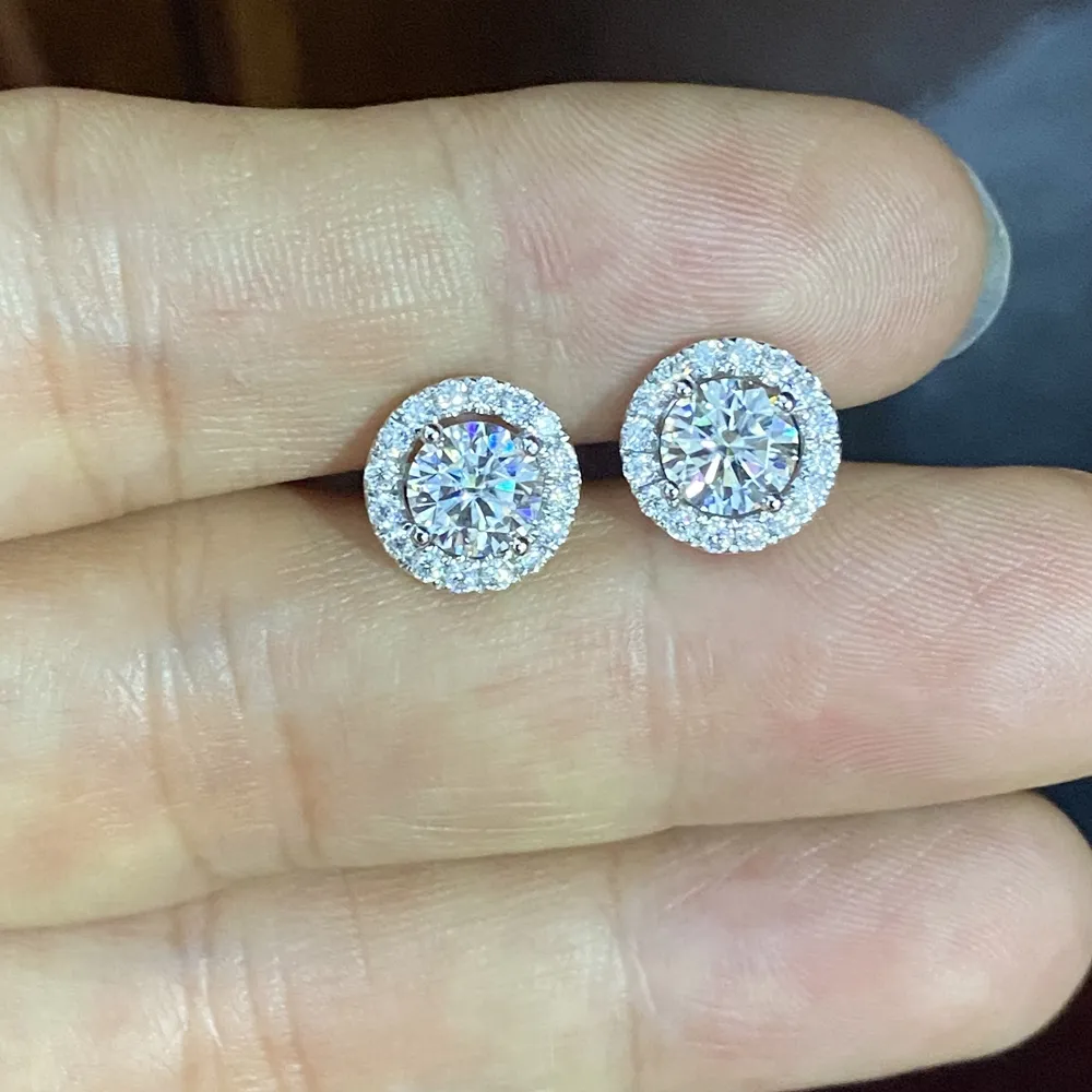 HQ gemas nuevo diseño Real de oro de 14K oro blanco tornillo de pendiente de las mujeres 0,8 quilates Moissanite diamante pendiente