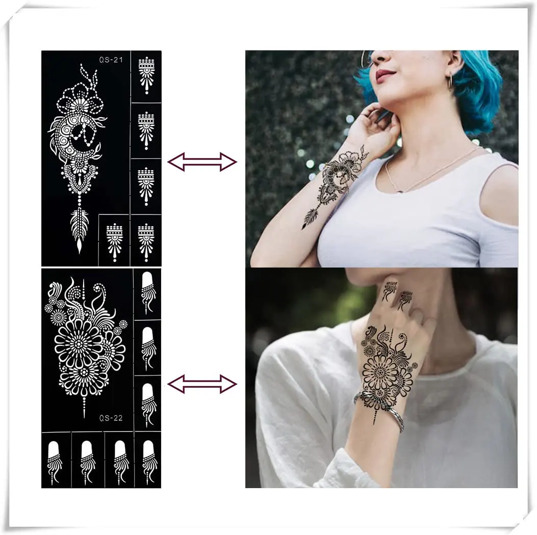 2023 Factory custom Shaped Body Art Diy hennè Black Tattoo stencil Template Hollow hennè Tattoo stencil