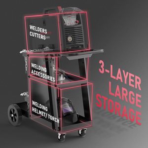 JH-Mech Welding Trolly <strong>Cart</strong> with 360 Degree Swivel Wheels and Large Capacity and Safety Chains 3 Tier <strong>Rolling</strong> Welder <strong>Cart</strong> - Product Image 4