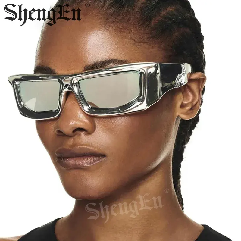 2401 Fashion Cheap Plastic Rectangle Frame Retro Y2K Quicksilver occhiali da sole per le donne 2024