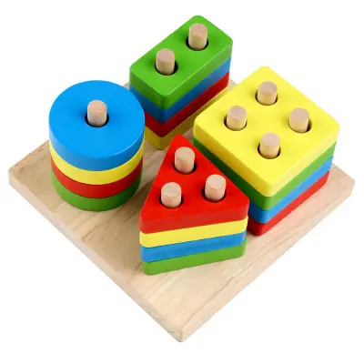 Pädagogisches Set Form Matching Block Toys Holzblöcke für Kinder