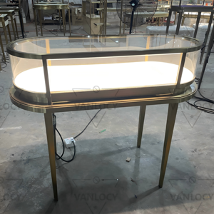 Tùy chỉnh đồ trang sức cửa hàng bán lẻ Tủ sắp xếp hợp lý thiết kế hình chữ nhật thép không gỉ bảng LED ánh sáng đồ trang sức Showcase hiển thị - Product Image 1