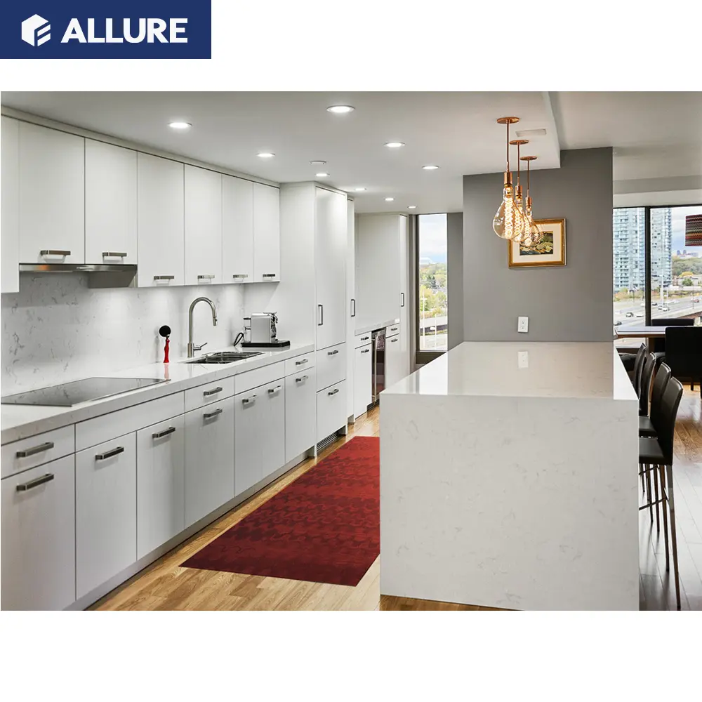 Allure handleless backsplash cozinha armário com porta de vidro sem moldura