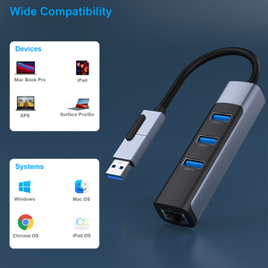 ปรับแต่งอะแดปเตอร์ USB to RJ45 ขนาด 1,000Mbps อะแดปเตอร์ USB C เป็นอีเธอร์เน็ตพร้อมฮับ USB 3.0 3 อัน - Product Image 6