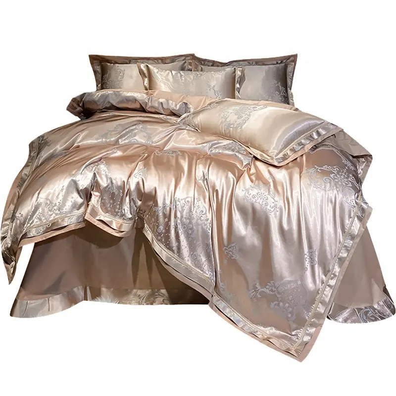 Ensembles de literie avec couettes imprimées jacquard Parure de lit de luxe en satin de soie King Size