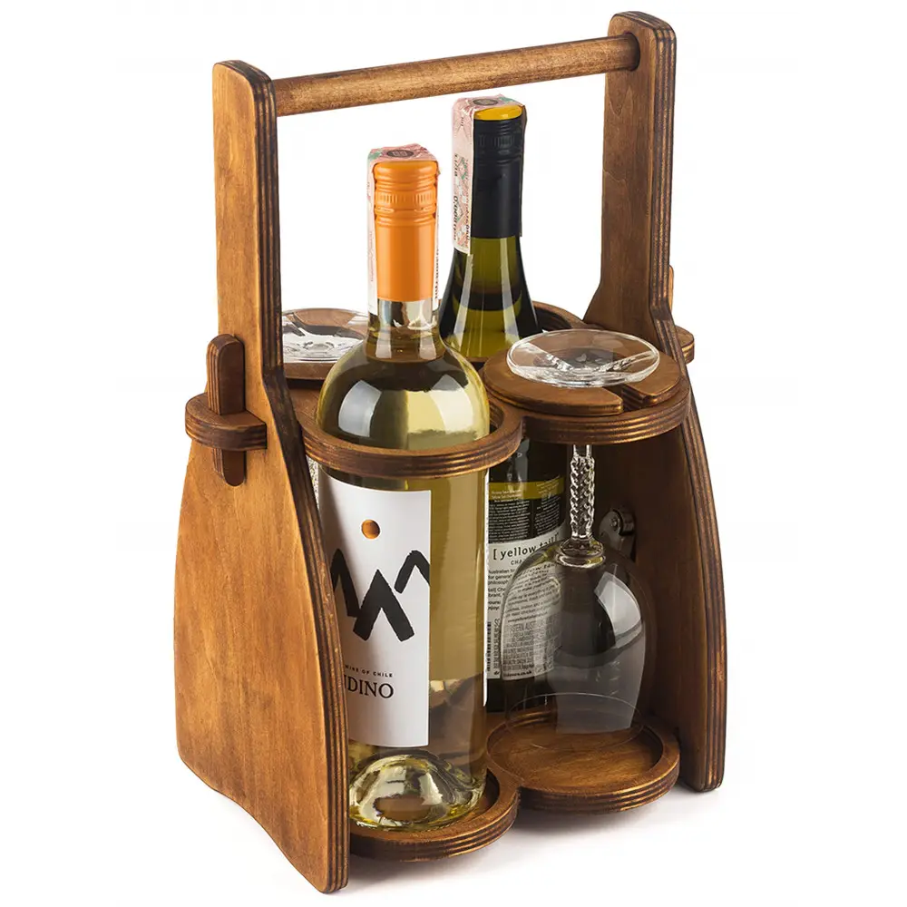 Paquete de 4 vasos de madera para botellas de vino para hombre, Accesorios de escritorio para beber, organizador de botellas, gran oferta