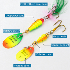 Mồi câu xoay LUSHAZER 5 cái/bộ, mồi câu kim loại xoay, mồi câu dạng thìa, mồi câu biển, mồi câu cá hồi, cá chó, cá vược, có lông vũ, mồi câu kiểu wobbler - Product Image 2