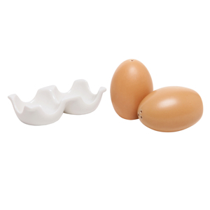 White Ceramic <strong>Salt</strong> and Pepper Shaker <strong>Set</strong>, Deocrative Mini Egg Shaped Shaker with Carton Design Holding Stand - Product Image 5