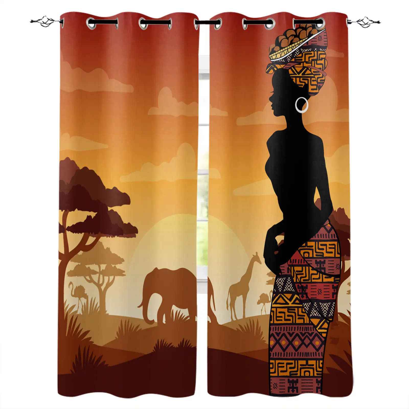 Rideau occultant de fenêtre personnalisé en tissu Polyester, motif africain Vintage pour le salon