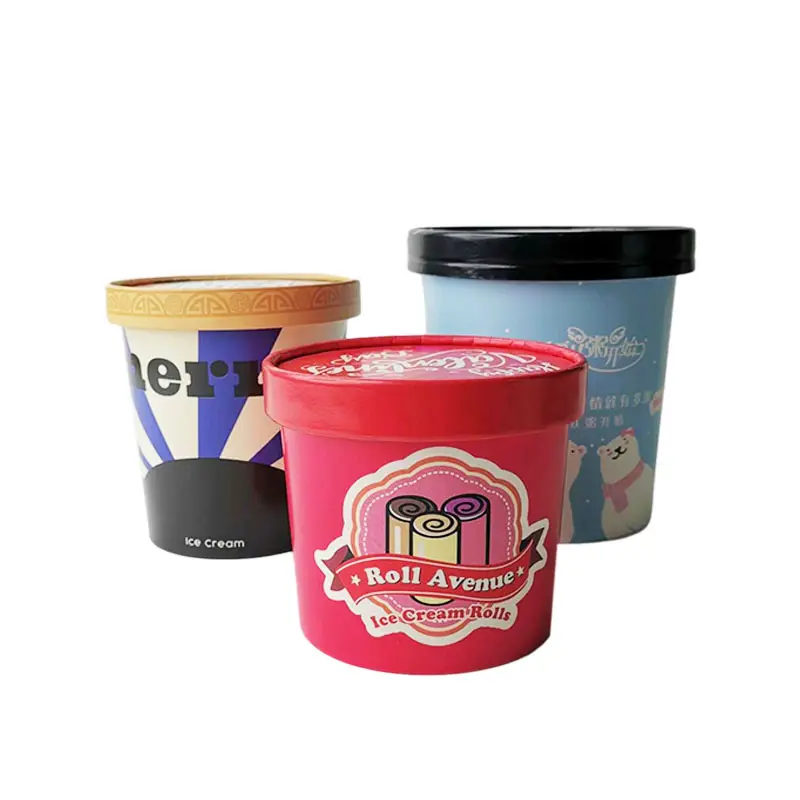 Envase de helado desechable de 10oz, 16oz, 28oz, recipiente para helado con tapa, vaso de papel para helado