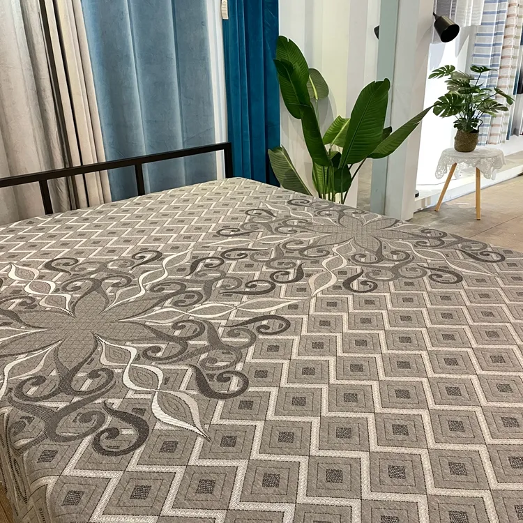 Tela de microfibra en relieve para colchón, tejido de punto Jacquard con patrón de flores geométricas de borde grueso
