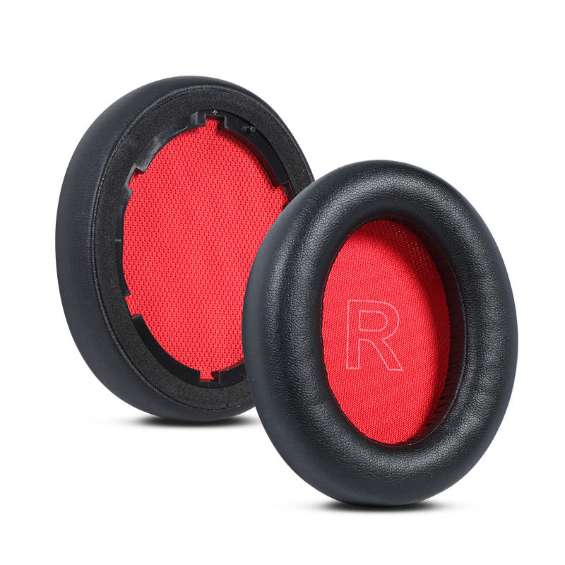 1 coussinet d'oreille en cuir protéiné noir avec scrim rouge