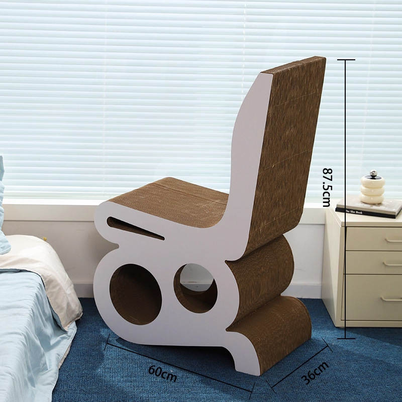 White backrest chair with cat scratching post