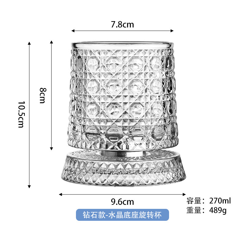 Tasse rotative à base de cristal de style diamant