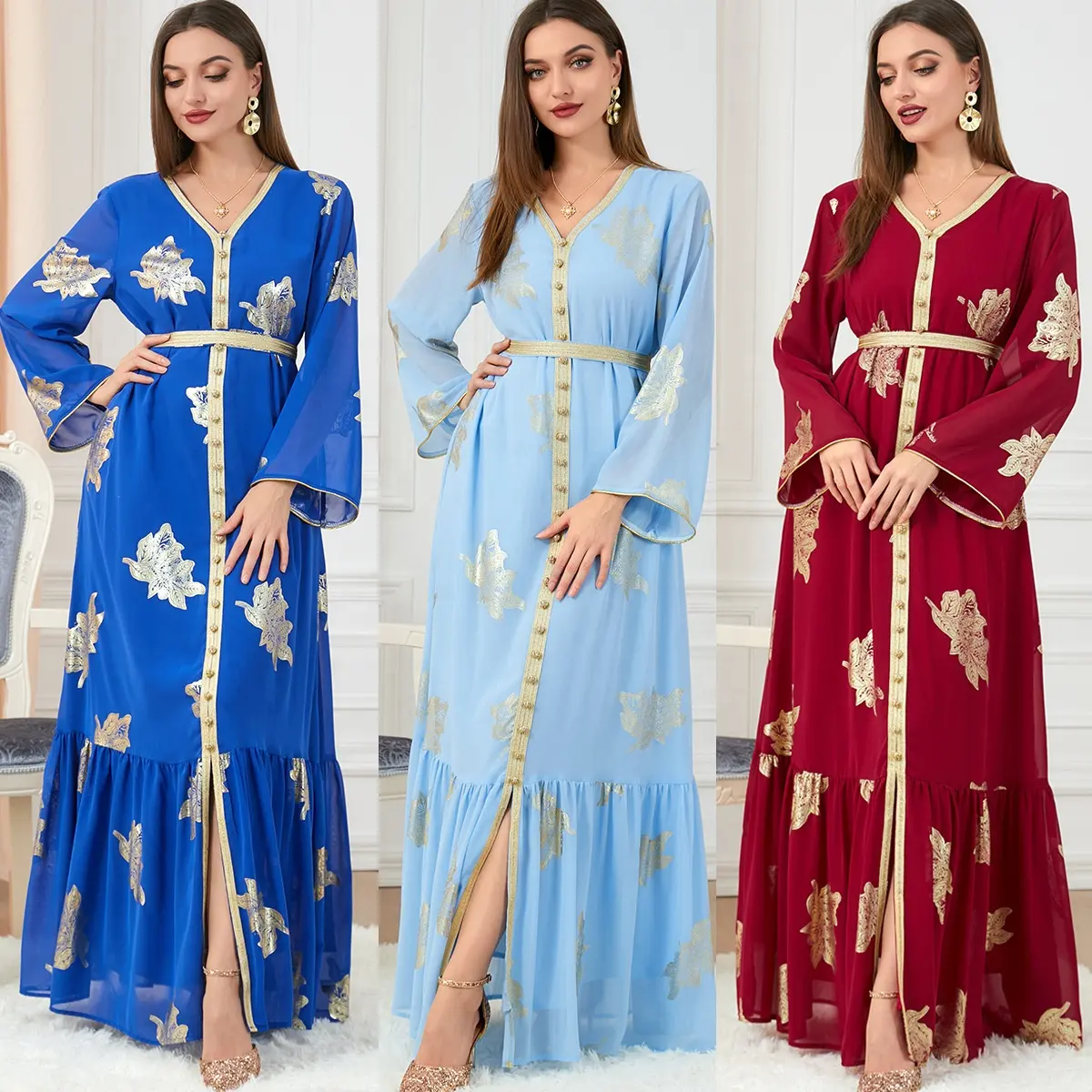 2024 collezioni arabe modeste Abaya primavera nuovi modelli Abaya abito dorato da donna musulmano abito Maxi abito musulmano abbigliamento islamico Casual