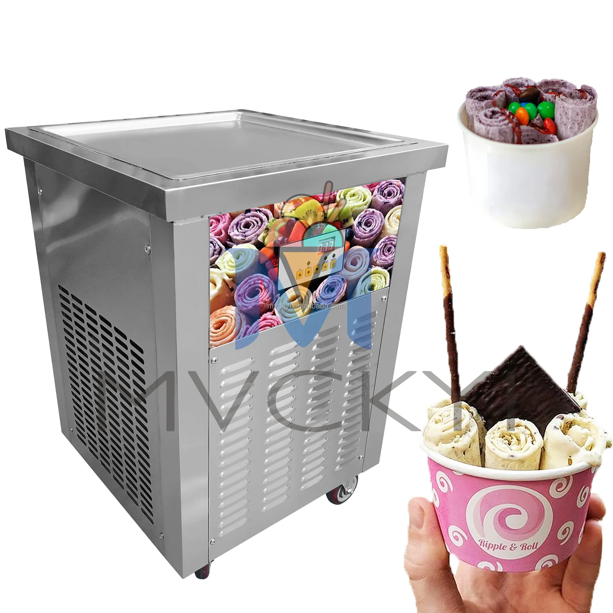 Máquina de yogur de tipo comercial de bandeja cuadrada Mvckyi/rollo de máquina de helado frito/máquina de helado de yogur