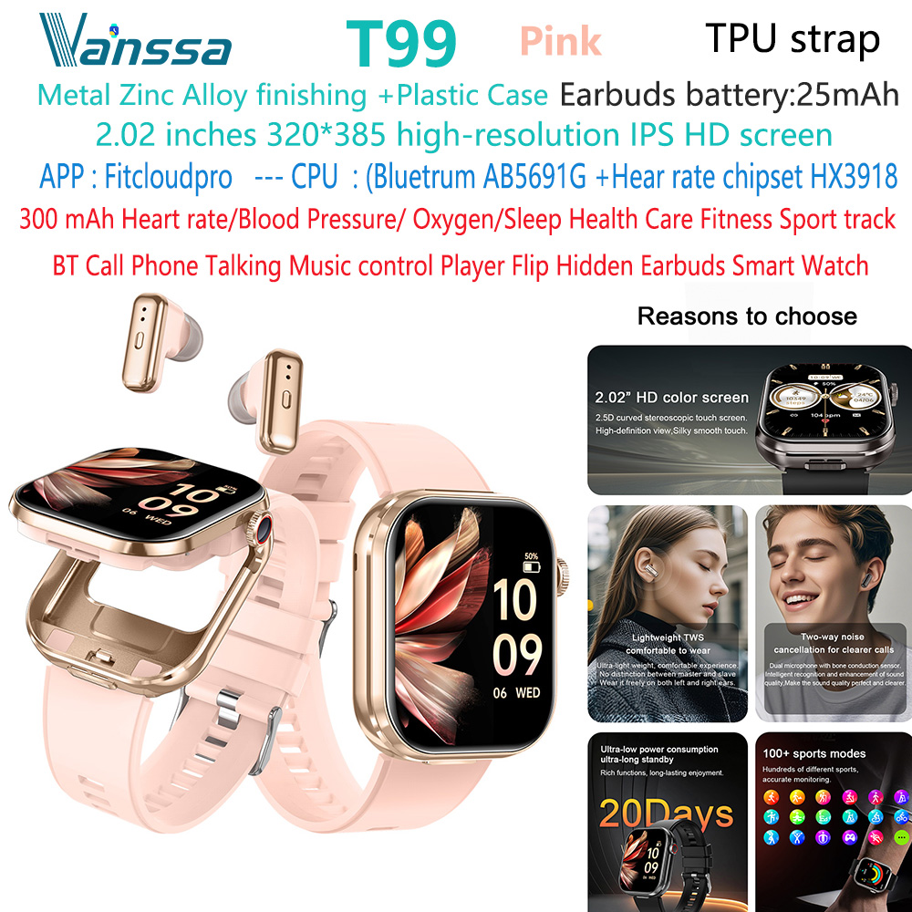 T99-TWS-earbuds-smart-watch de TPU rose-