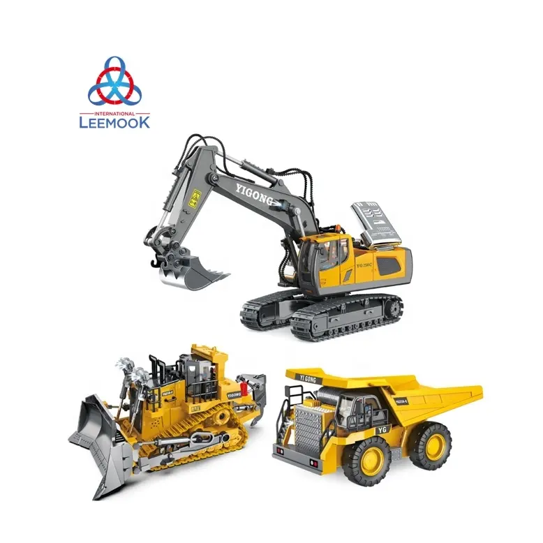 Giocattolo per bambini 1/24 radiocomando in lega di metallo escavatore Bulldozer dumper 2.4G RC Die cast costruzione camion Set giocattoli